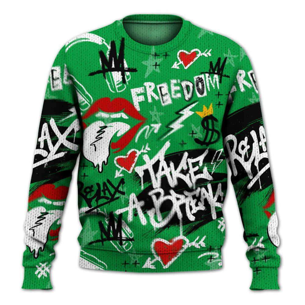 Knitted Sweater To Match Low Lucky Green 1s - Take Break Freedom Graffiti Streetwear