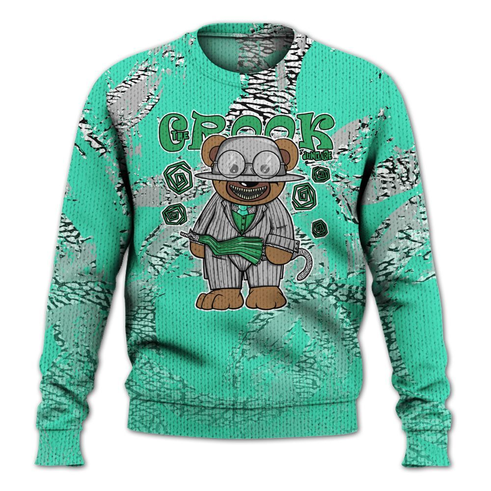 Knitted Sweater To Match Black Green Glow 3s - Swindler Bear Circle Slpash