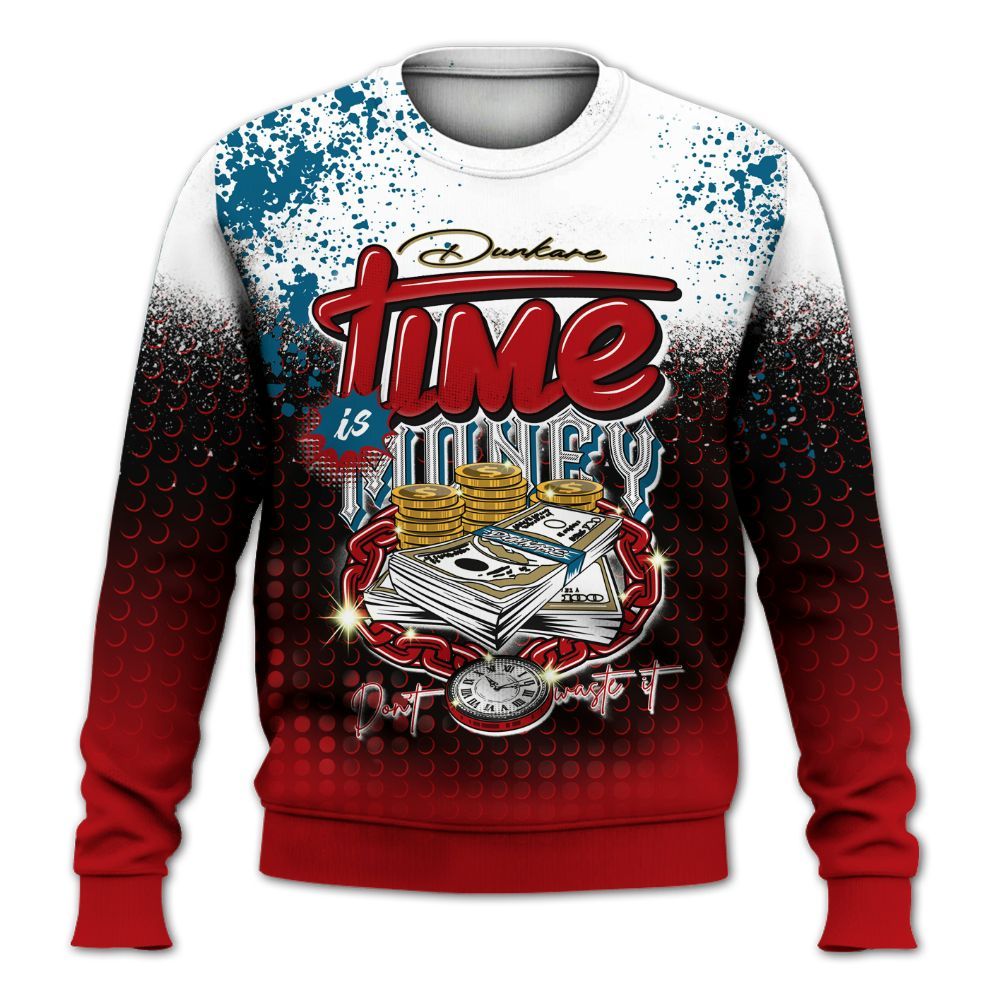 Sweatshirt To Match OG Varsity Red 17s - Halftone Time Is Money All Over Print