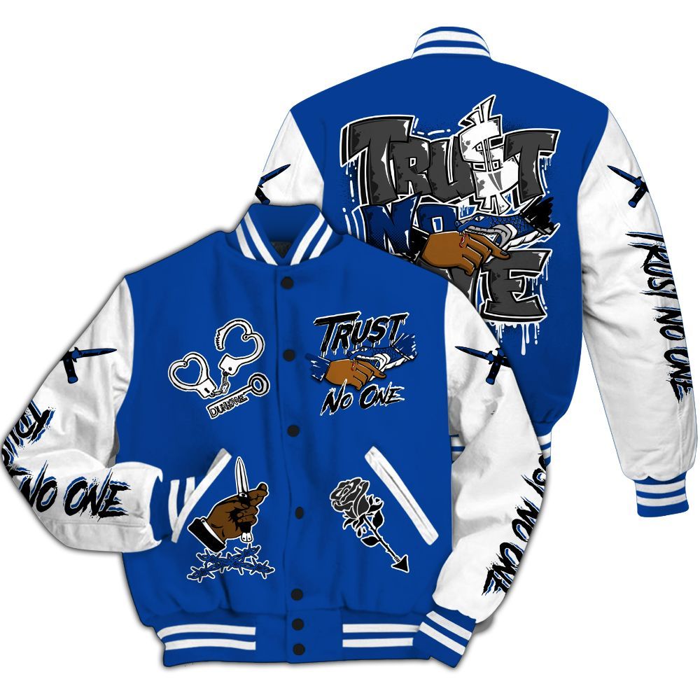 Varsity Jacket To Match Low Game Royal 1s - Trust No One Dripping All Over Print