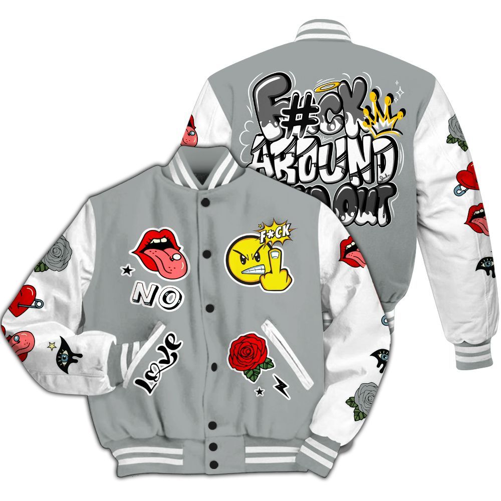 Varsity Jacket To Match Dunk Low White Light Smoke Grey - FK Around Find Out All Over Print
