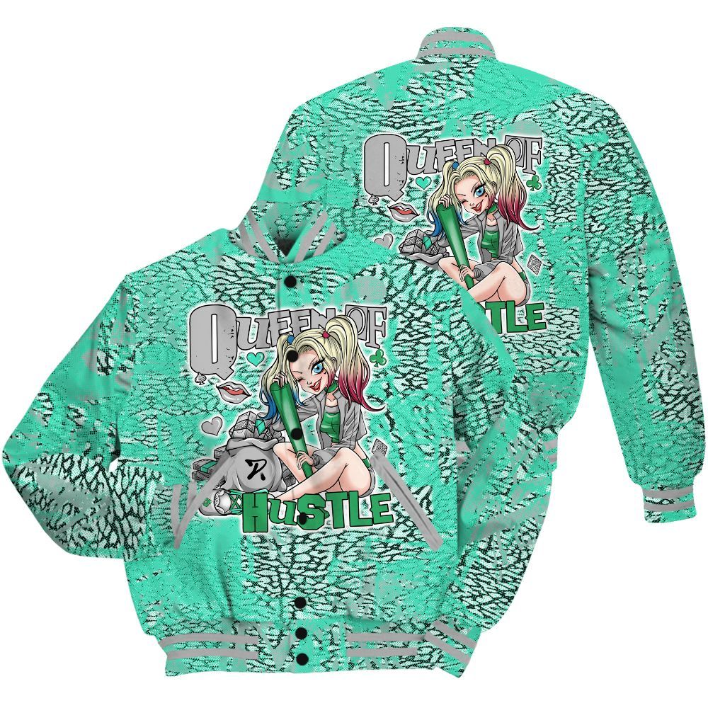Varsity Jacket To Match Black Green Glow 3s Shirt - Hustles Quiinn Heart Grunge All Over Print