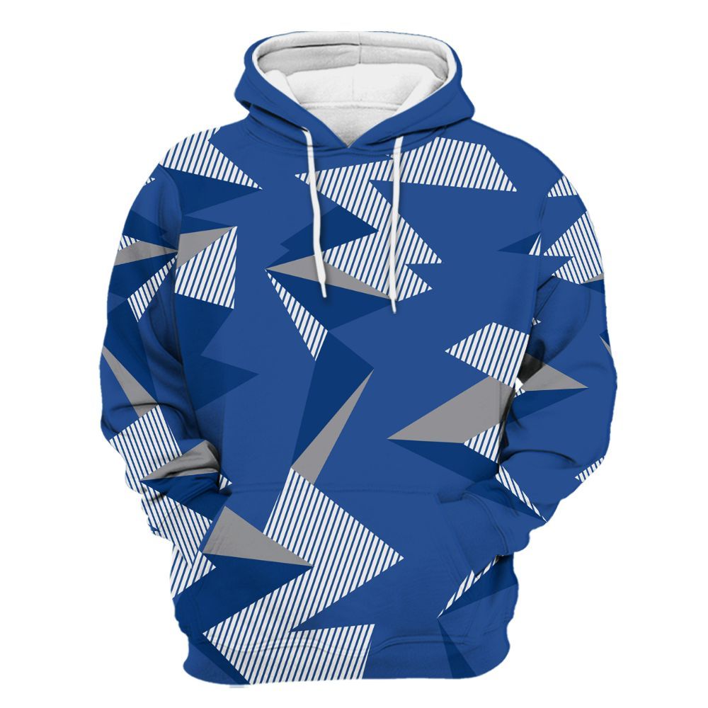 Hoodie To Match High OG True Blue 1s - Geometric Camouflage Pattern All Over Print