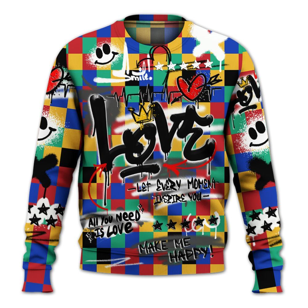 Sweatshirt To Match Air Rainbow Weave - Happy Love Beats Graffiti Streetwear All Over Print