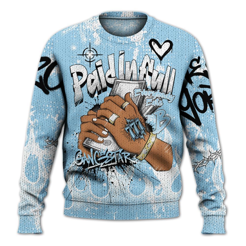 Sweater To Match Legend Blue 11s - Lucky Money Paid In Full Graffiti Graphic