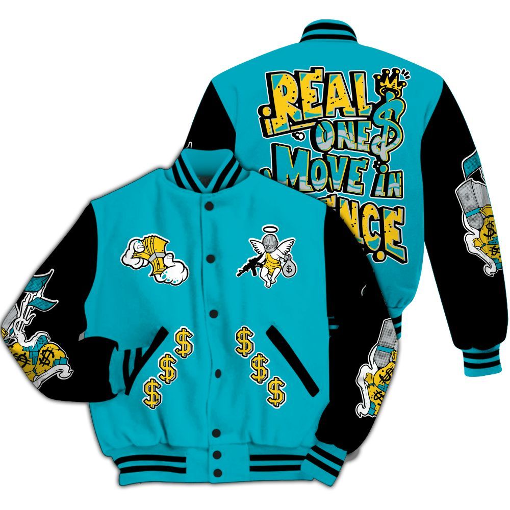 Varsity Jacket To Match Retro Aqua 5s - Ones Move In Silence Graphic All Over Print