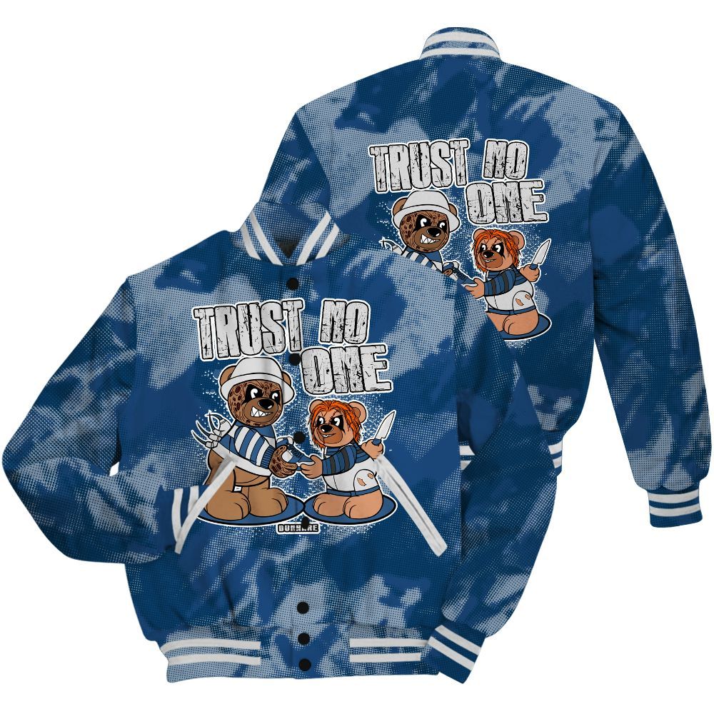 Varsity Jacket To Match High OG Midnight Navy 1s Shirt - Trust No One Bear Abstract Halftone All Over Print