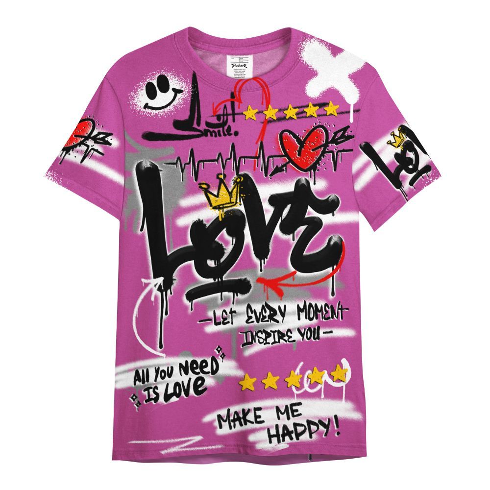 Shirt To Match Dunk Low Active Fuchsia - Happy Love Beats Graffiti Streetwear All Over Print