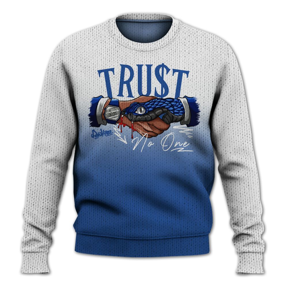 Knitted Sweater To Match High OG True Blue 1s - Snake Trust No One Drip
