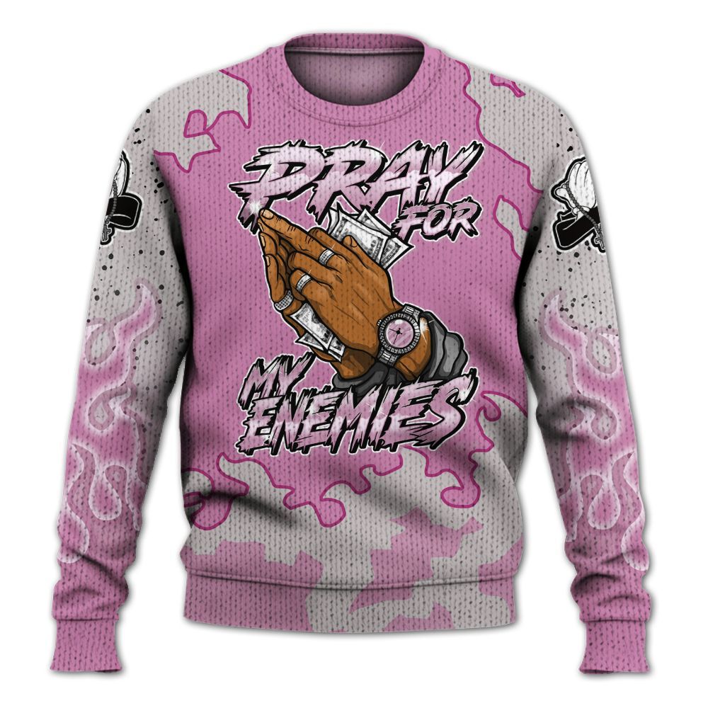 Knitted Sweater To Match Neutral Grey Black White Orchid 4s - Prayed For Enemies Graphic Blessing