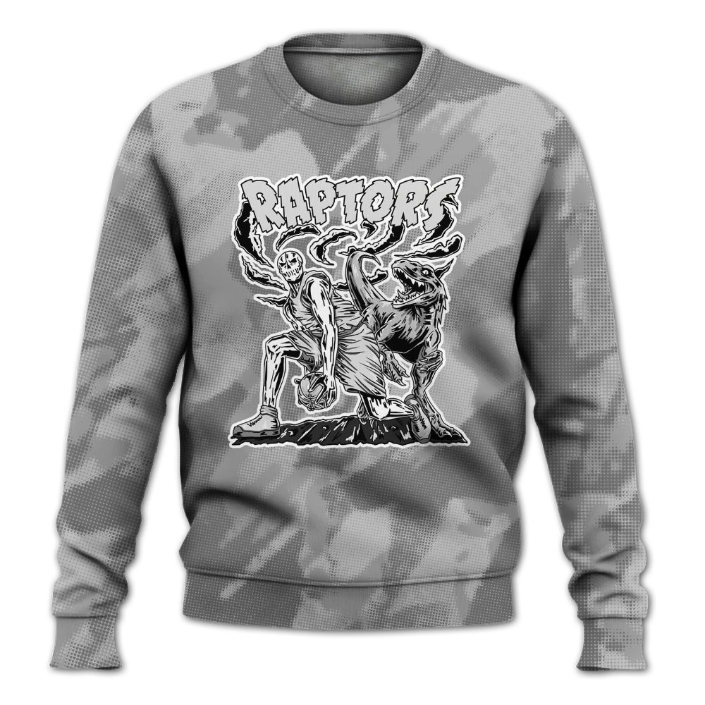 Sweatshirt To Match Black Wolf Grey 12s - Raptors Skeleton Abstract Halftone All Over Print