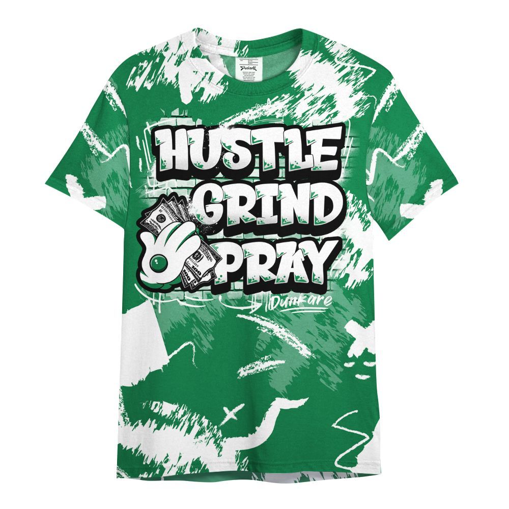 Shirt To Match Pine Green 13s - Hustle Grind Pray Retro All Over Print