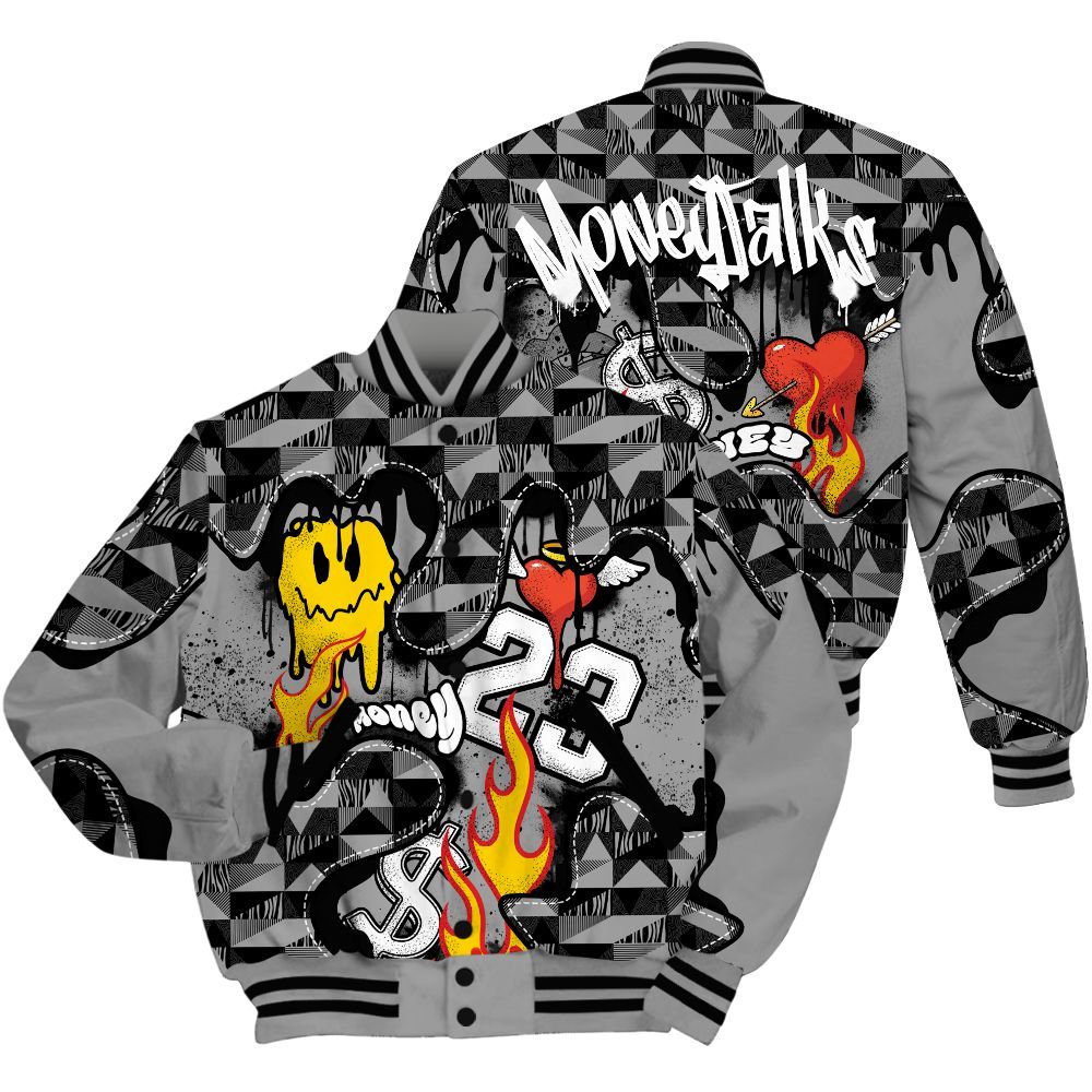 Varsity Jacket To Match Black Wolf Grey 12s - 23 Smile Burning Heart All Over Print