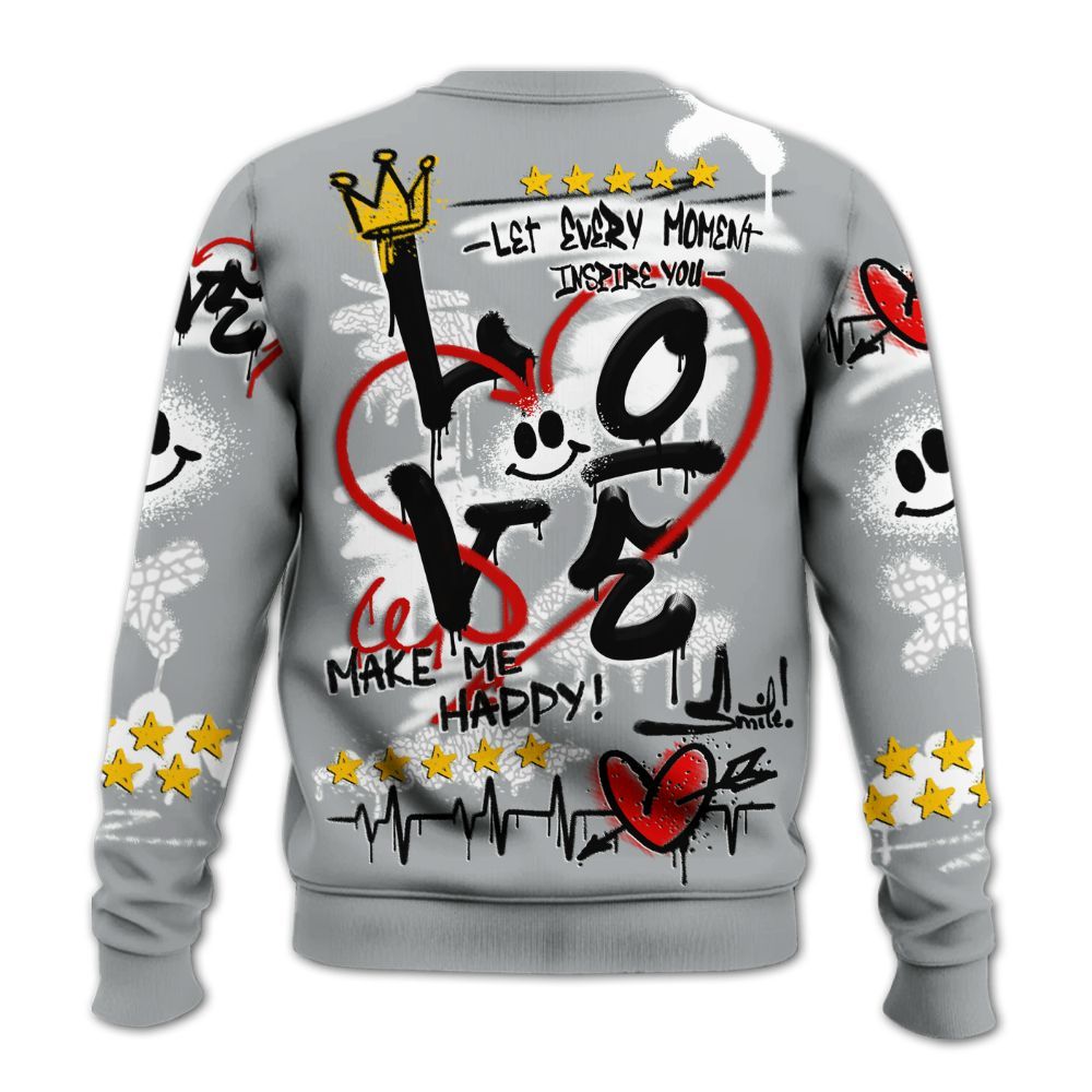 Sweatshirt To Match Retro Pure Money 3s - Happy Love Beats Graffiti All Over Print