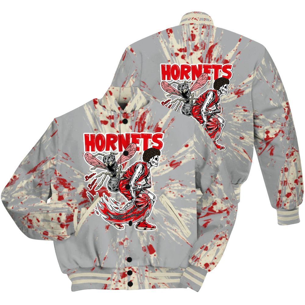 Varsity Jacket To Match Cement Grey 3s Shirt - Hornets Skeleton Luxury All Over Print