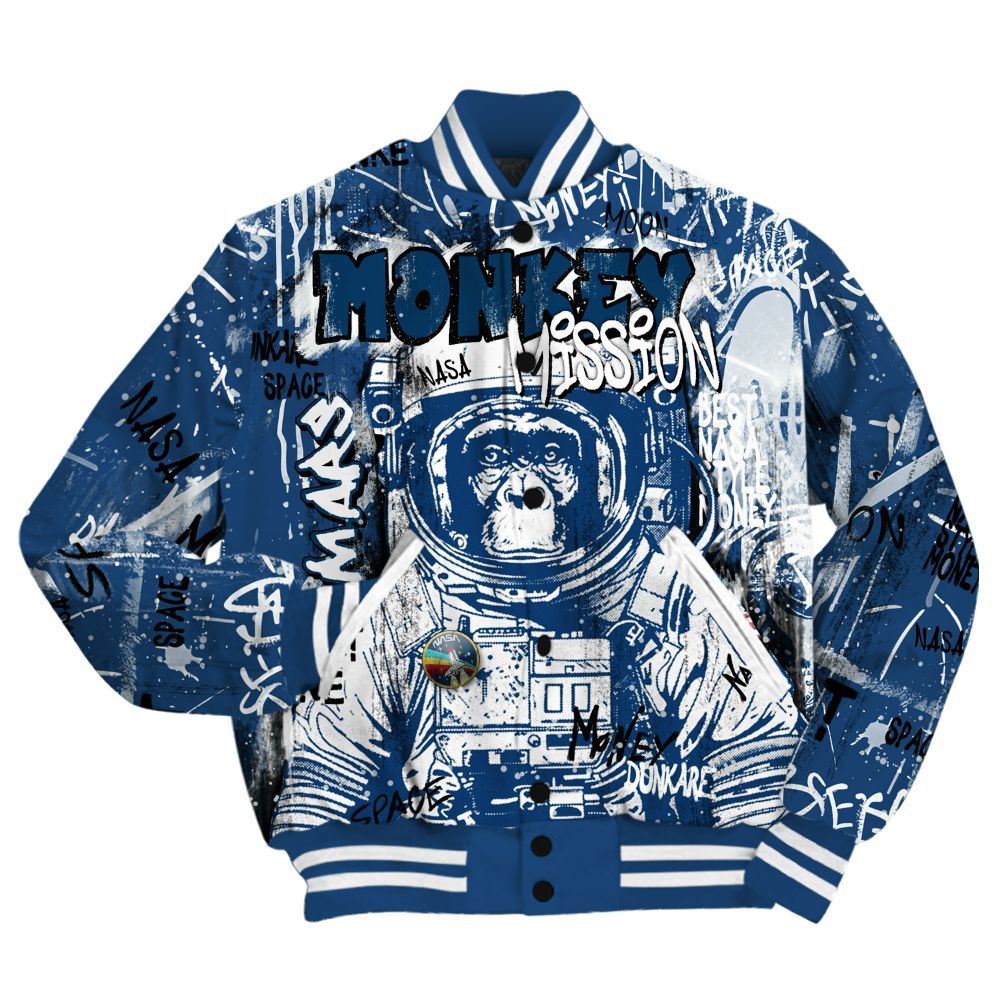 Varsity Jacket To Match High OG Midnight Navy 1s Shirt, Monkey Misson Space All Over Print