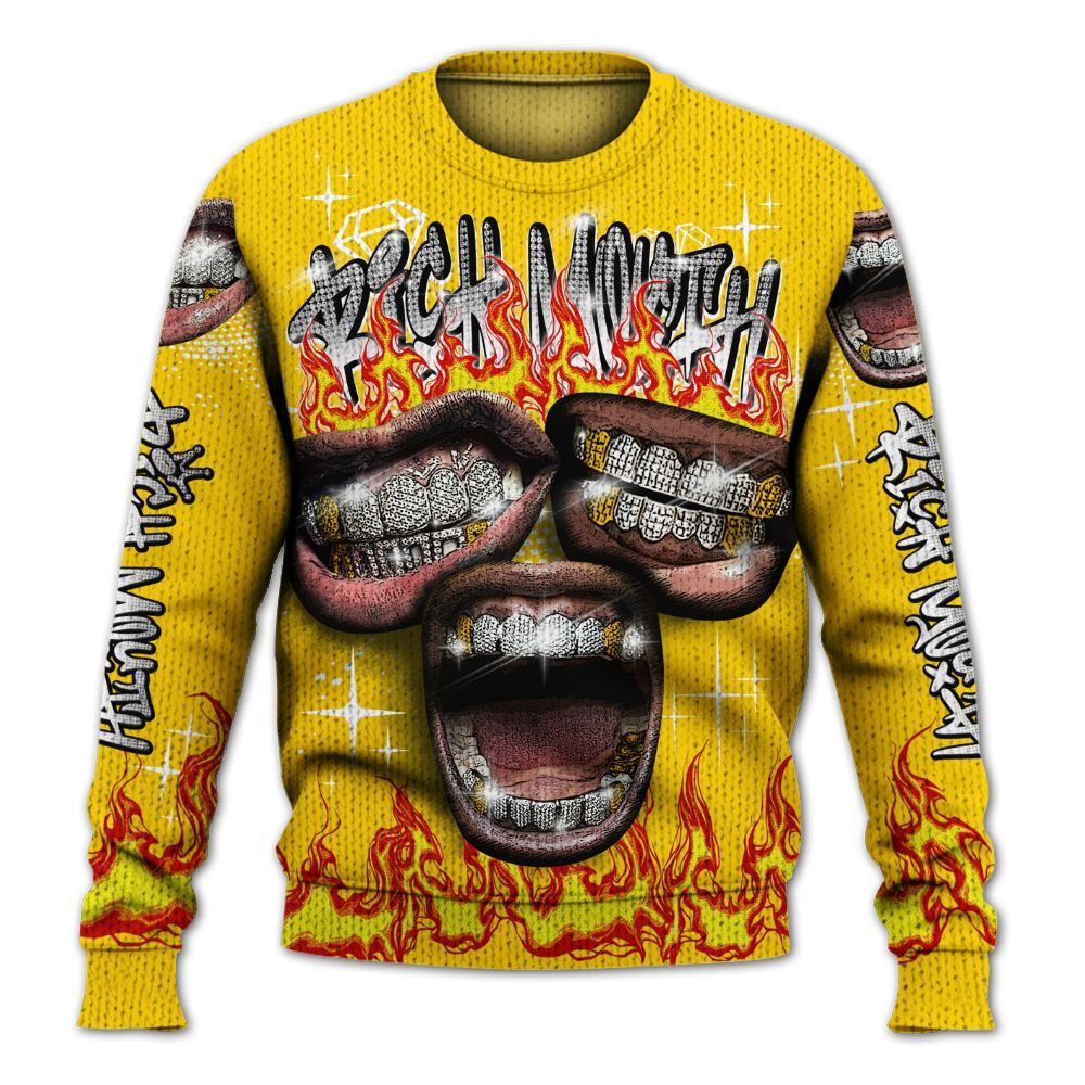 Knitted Sweater To Match Corteiz Air Max 95 Tour Yellow - Rich Mouth Fire Rap Retro 90s