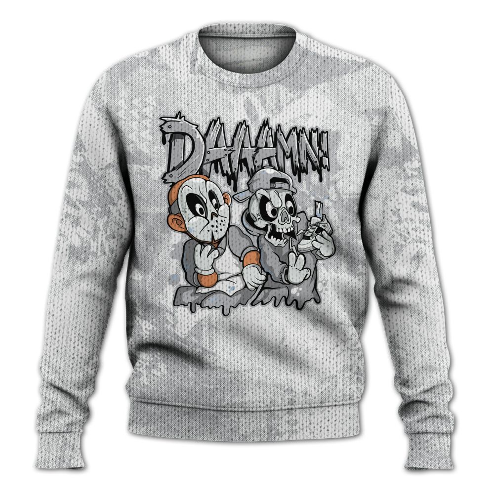 Knitted Sweater To Match Low OG Wolf Grey 1s - Damn Shoe Graphic Heart Grunge