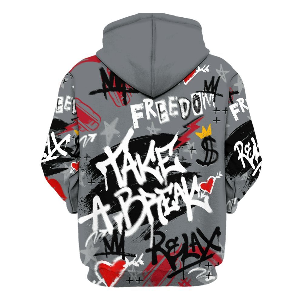 Hoodie To Match Retro Fire Red 9s - Take Break Freedom Graffiti Streetwear All Over Print
