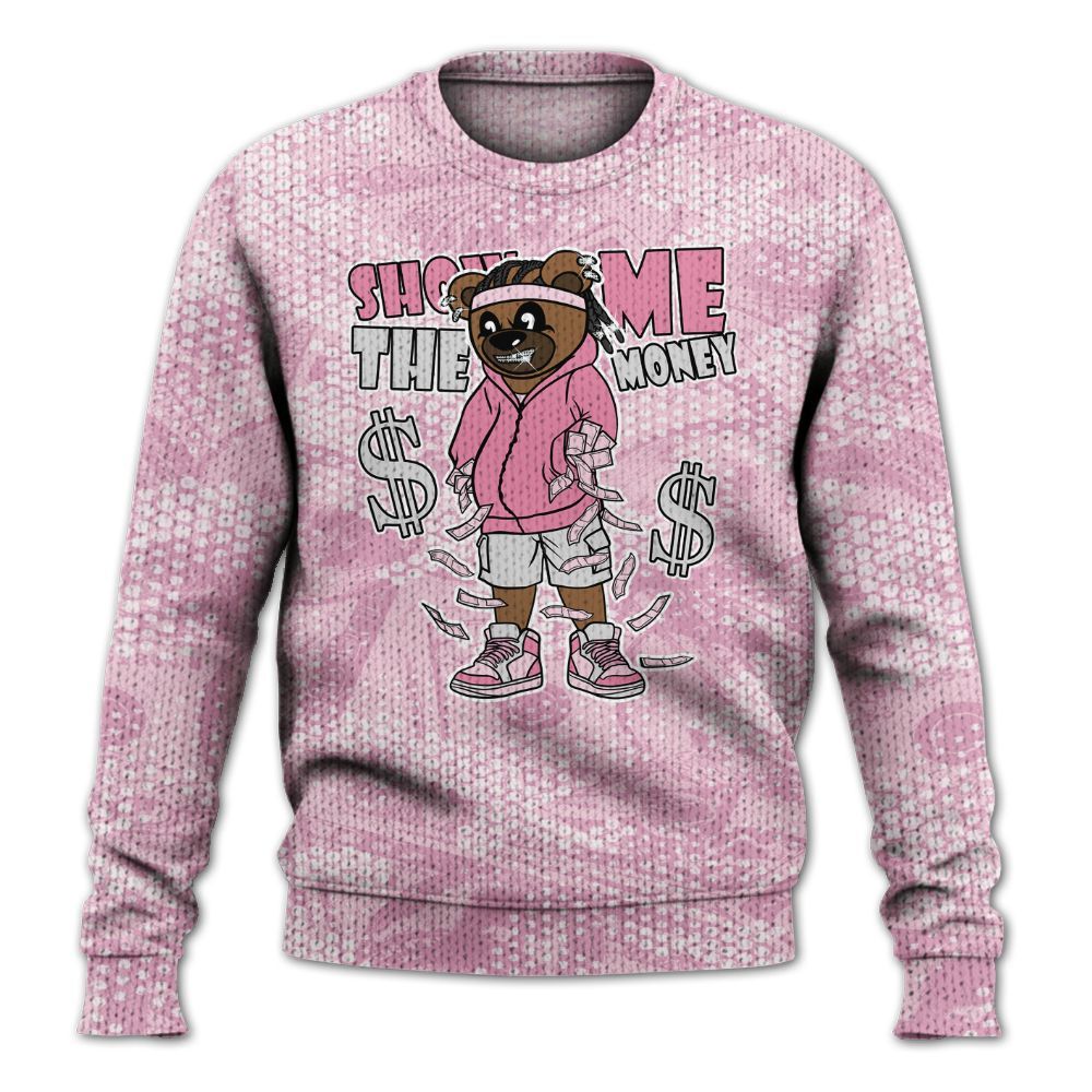 Knitted Sweater To Match Orchid 4s - Show Me Bear Banknotes Art