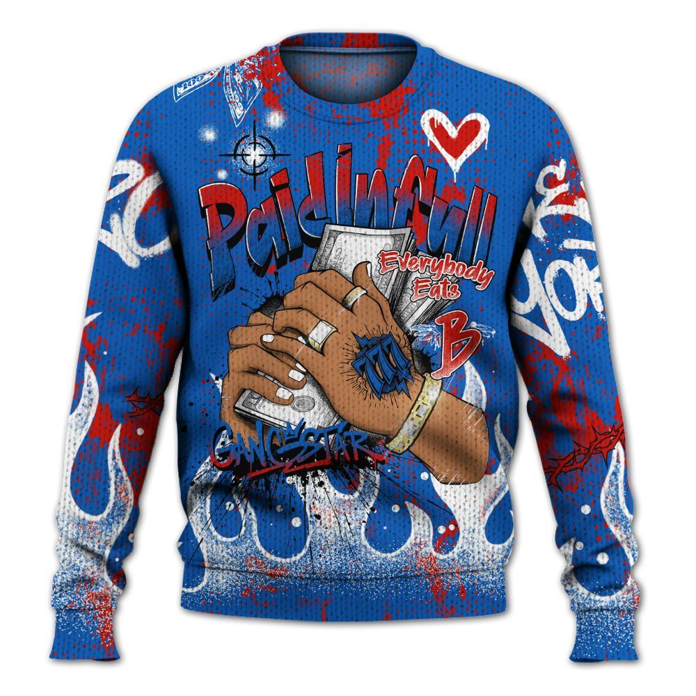 Knitted Sweater To Match Kobe 6 Game Royal - Lucky Money Paid In Full Graffiti