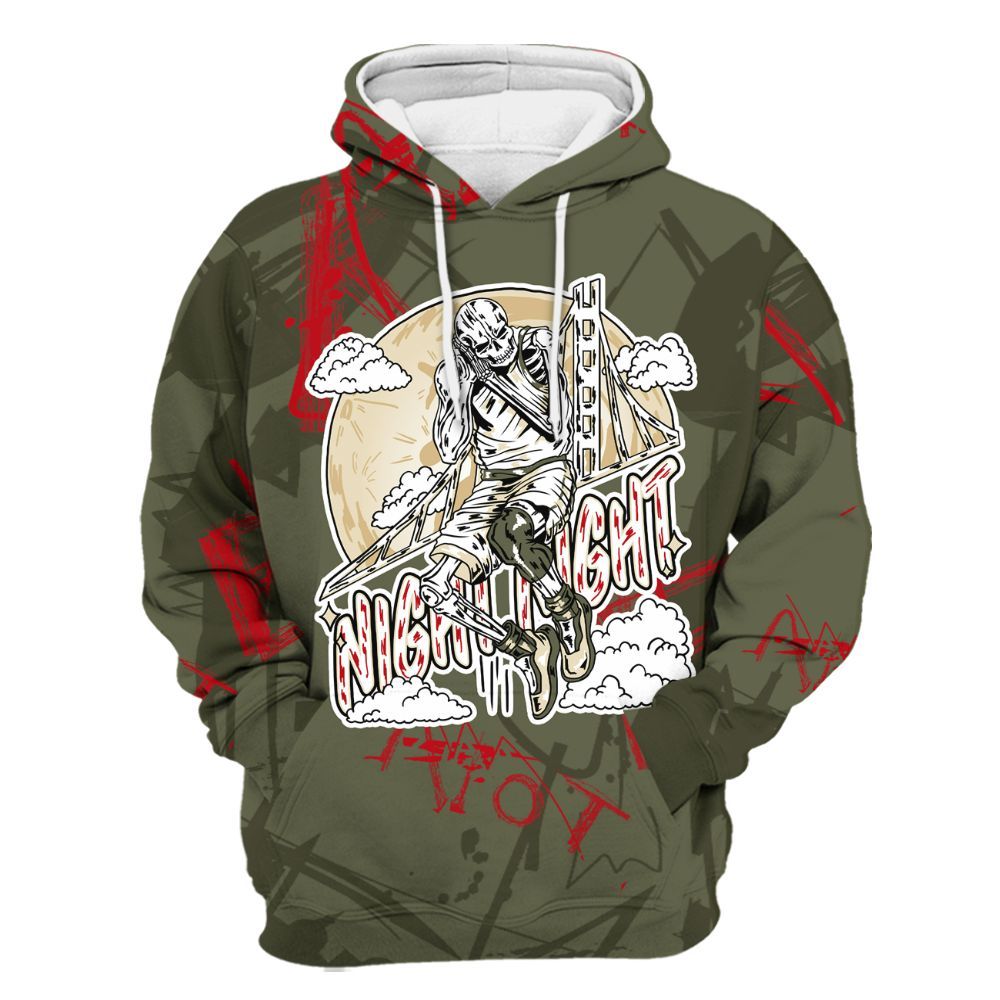 Hoodie To Match Travis Scott Low OG Medium Olive 1s - Seeya Skeleton Messyz All Over Print