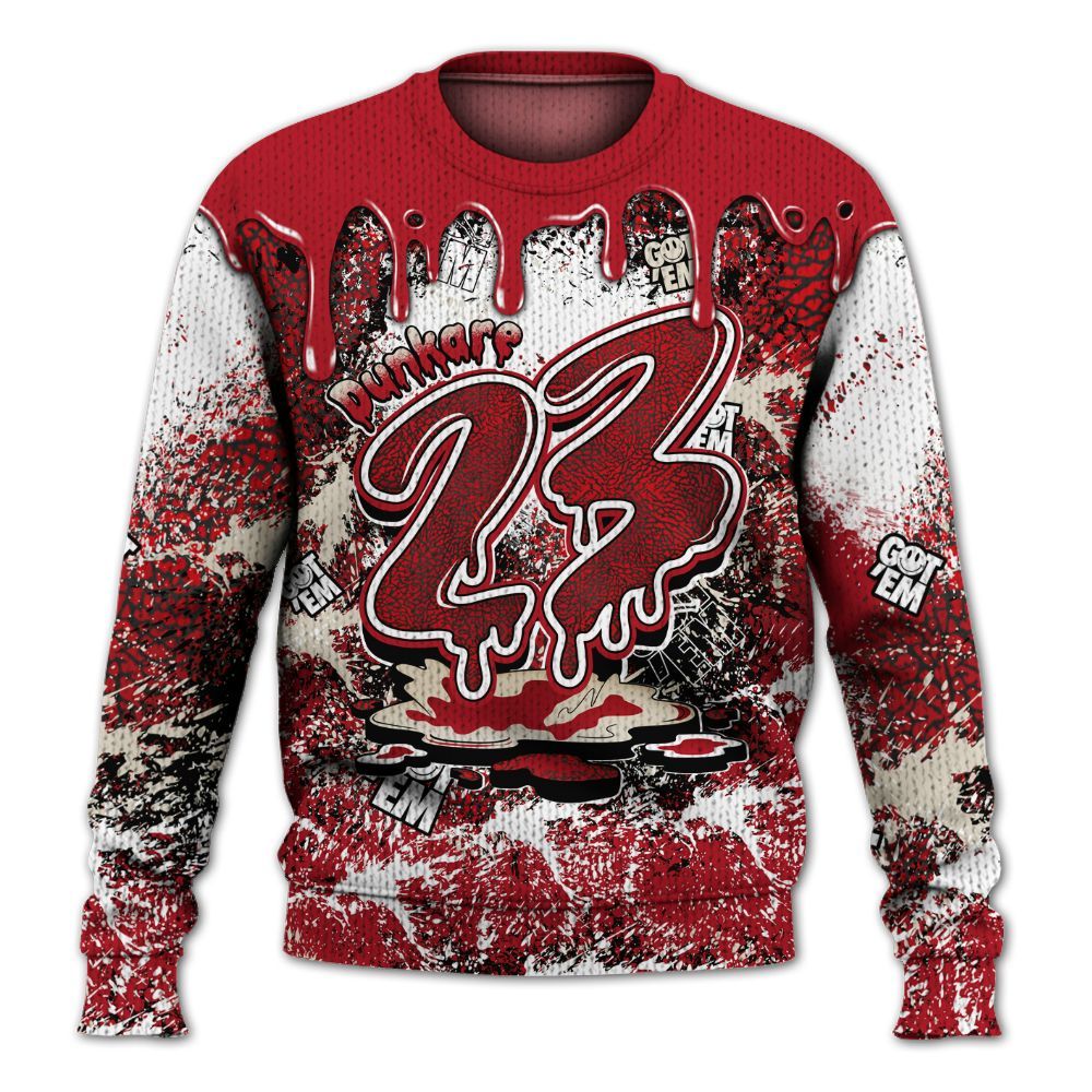 Sweater To Match Mid Red Cracked Leather 1s - Dripping 23 Drip Graphic