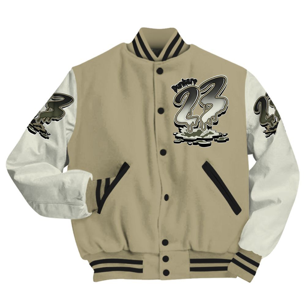 Varsity Jacket To Match Low OG Medium Olive 1s - Custom Name 23 Drip All Over Print