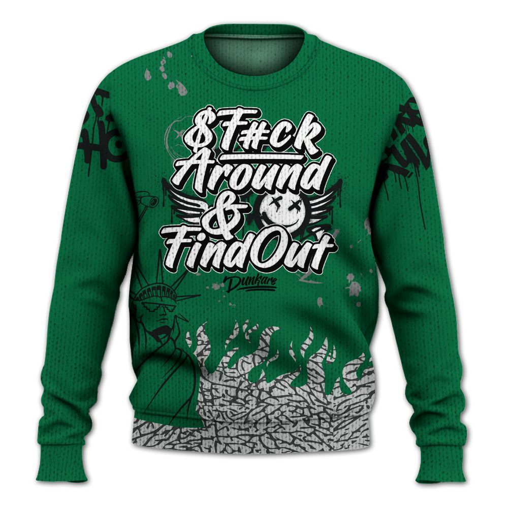 Knitted Sweater To Match Pine Green 3s - Graphic Fck Around Find Out