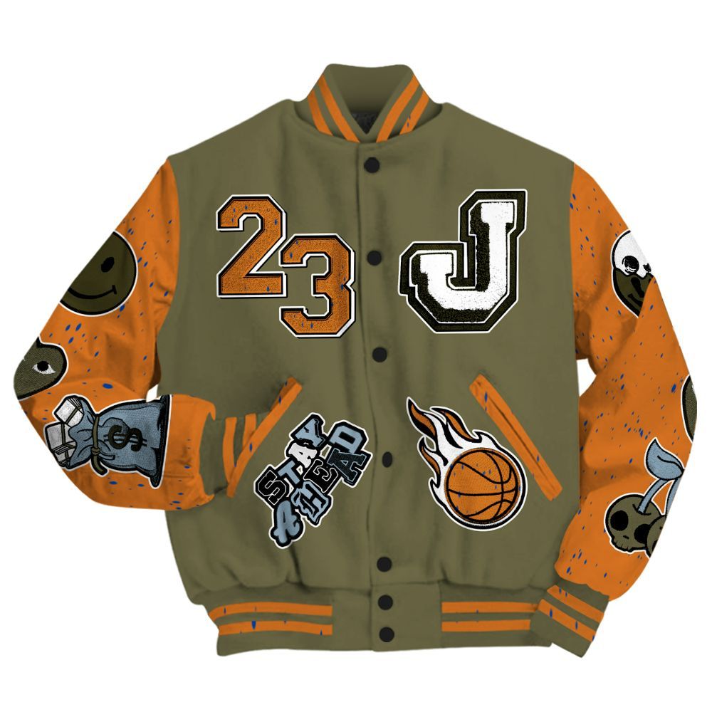Varsity Jacket To Match Olive 5s - Hustles Money Number 23 All Over Print