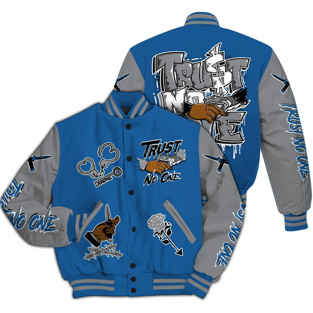 Varsity Jacket To Match French Blue 13s - Trust No One Dripping All Over Print