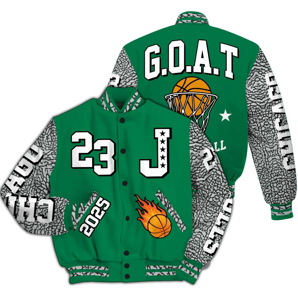 Varsity Jacket To Match Pine Green 3s - Chicago 23 Basketball All Over Print