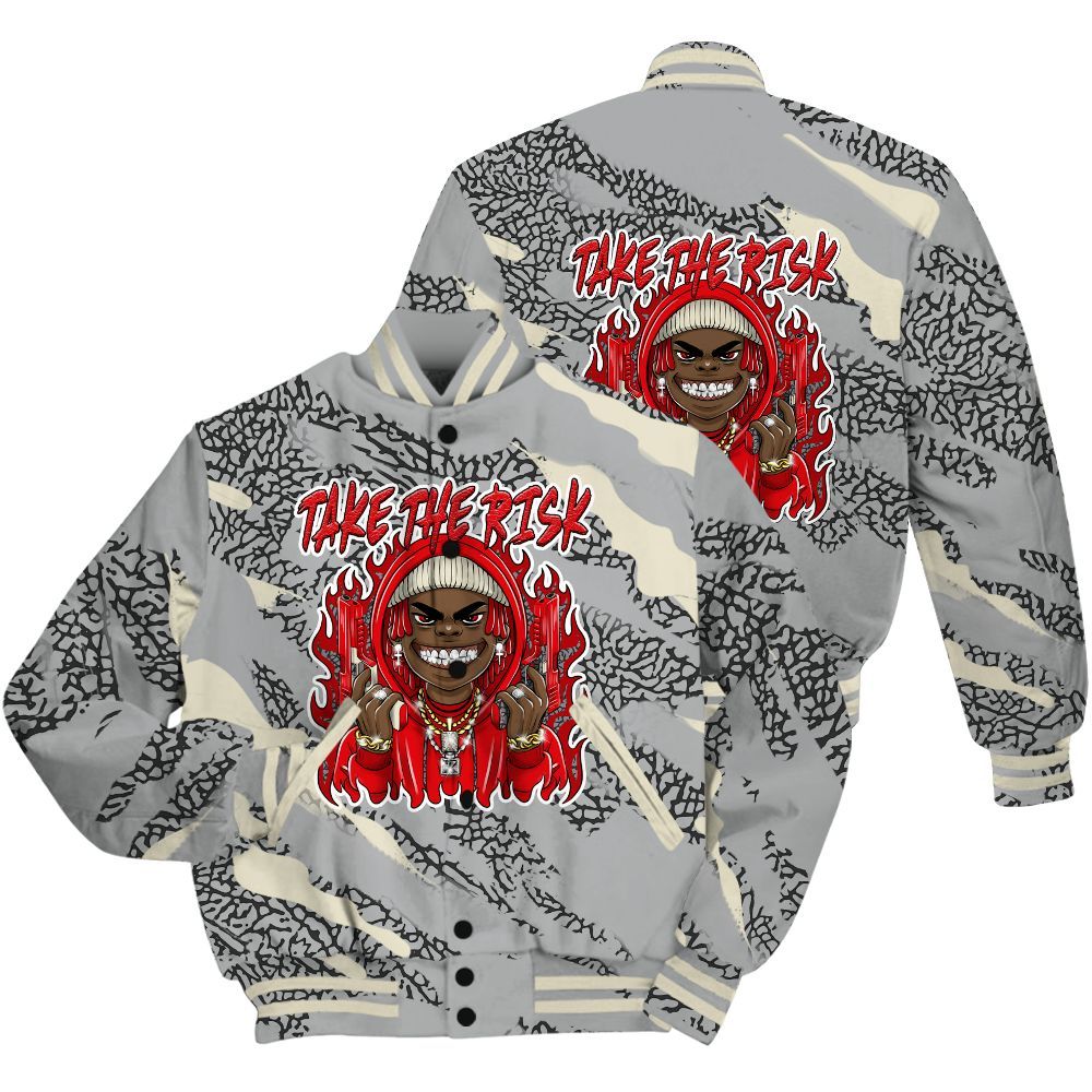 Varsity Jacket To Match Cement Grey 3s Shirt - Take The Risk Colored All Over Print