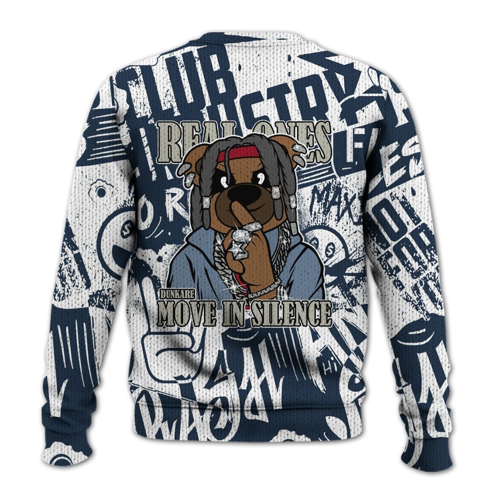 Knitted Sweater To Match Navy Blue 2024 6s - Silent Achievers Bear Monogram Graffiti