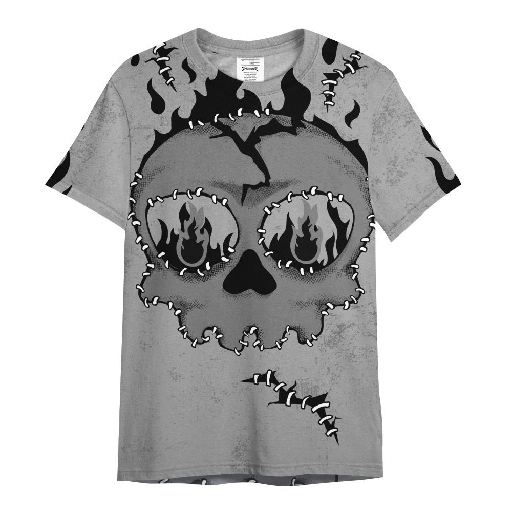 Shirt To Match Black Wolf Grey 12s - Cracked Skull Stitches All Over Print