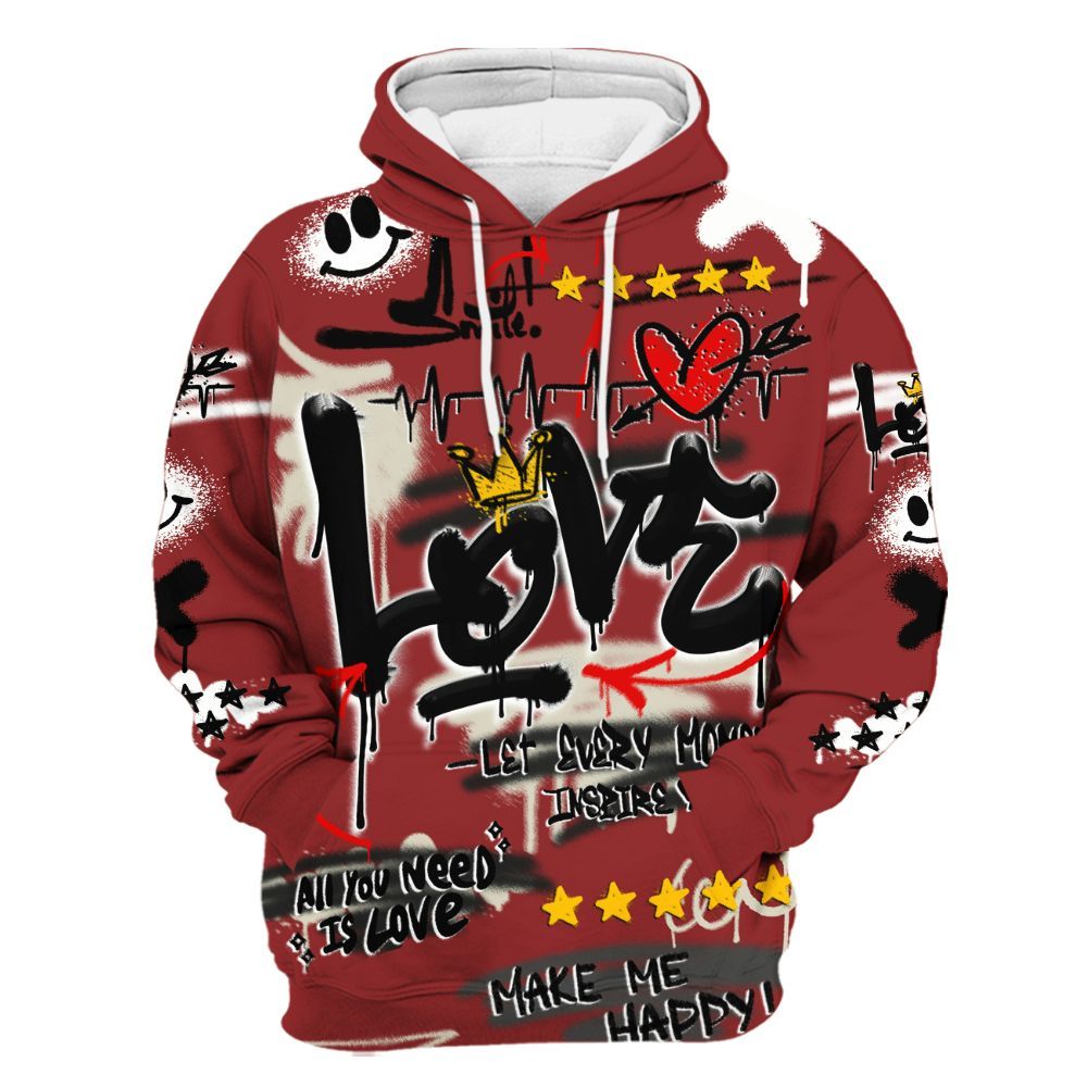 Hoodie To Match High 85 Bred 1s - Happy Love Beats Graffiti Streetwear All Over Print
