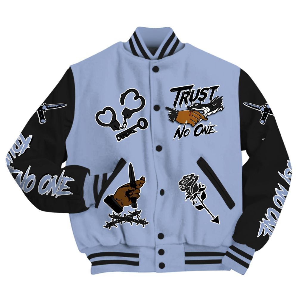 Varsity Jacket To Match Black Metallic 5s - Trust No One Dripping All Over Print