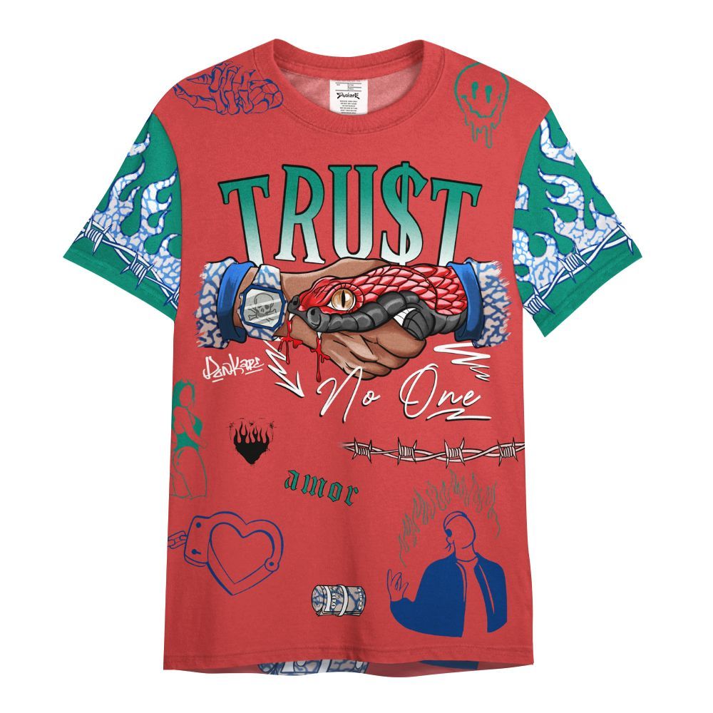 Shirt To Match Retro Chalk & Track Red 3s - Snake Trust No One All Over Print