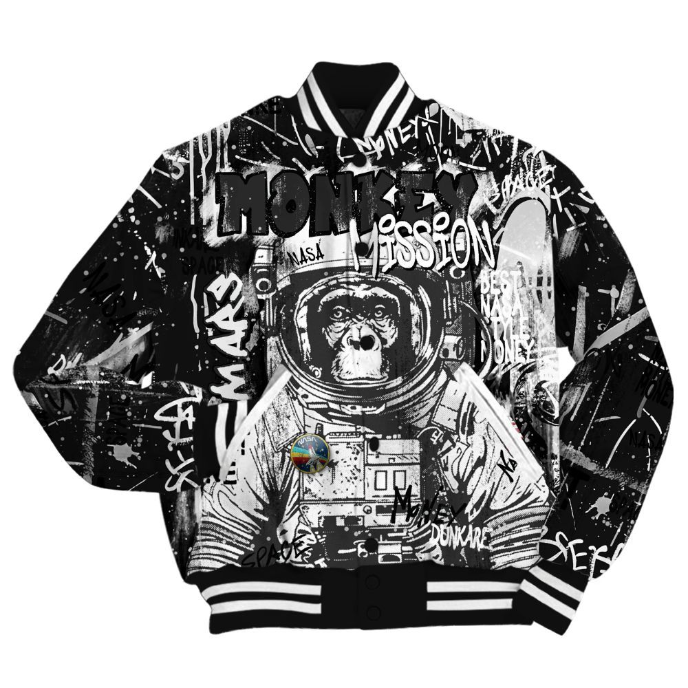 Varsity Jacket To Match White Thunder 4s Shirt, Monkey Misson Space All Over Print