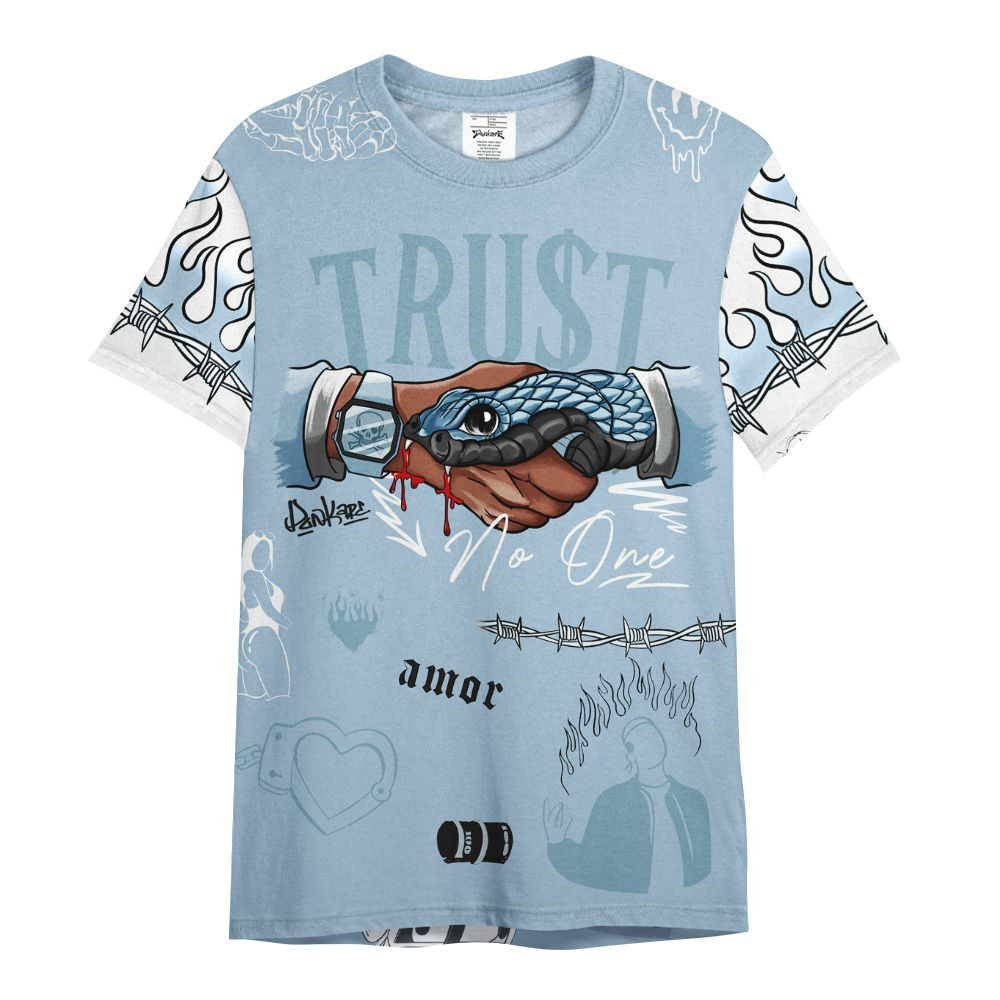 Shirt To Match Mid Ice Blue 1s - Snake Trust No One All Over Print