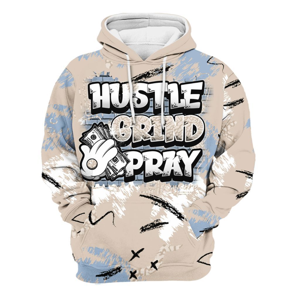 Hoodie To Match Desert Sand 3s - Hustle Grind Pray Graphic Street Style All Over Print