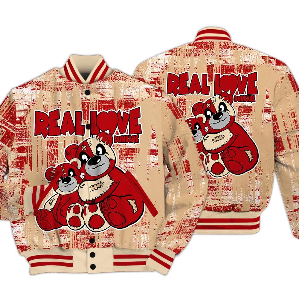 Varsity Jacket To Match Dunk Low Strawberry Waffle - Sincere Fondness Bear Glitch Art Varsity Jacket Unisex