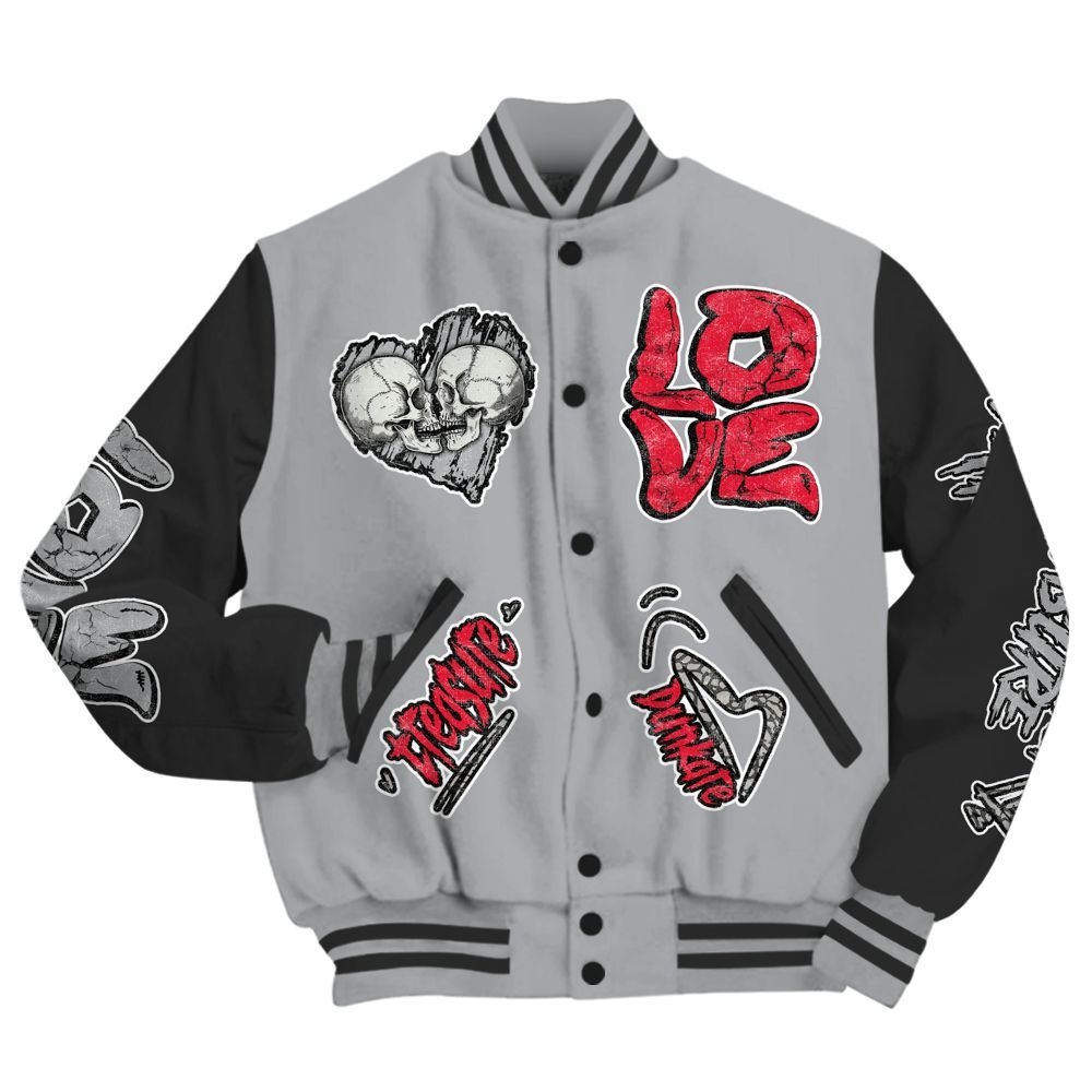 Varsity Jacket To Match Black Cement 3s - Skull Bear All Over Print