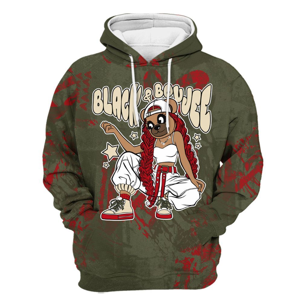 Hoodie To Match Travis Scott Low OG Medium Olive 1s - Boujee Girls Bear Heart Grunge All Over Print