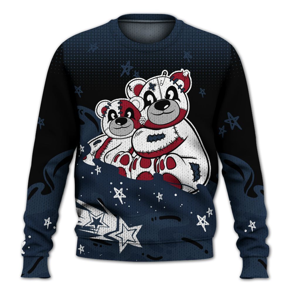 Knitted Sweater To Match White Midnight Navy 6s - Sincere Fondness Bear Stars