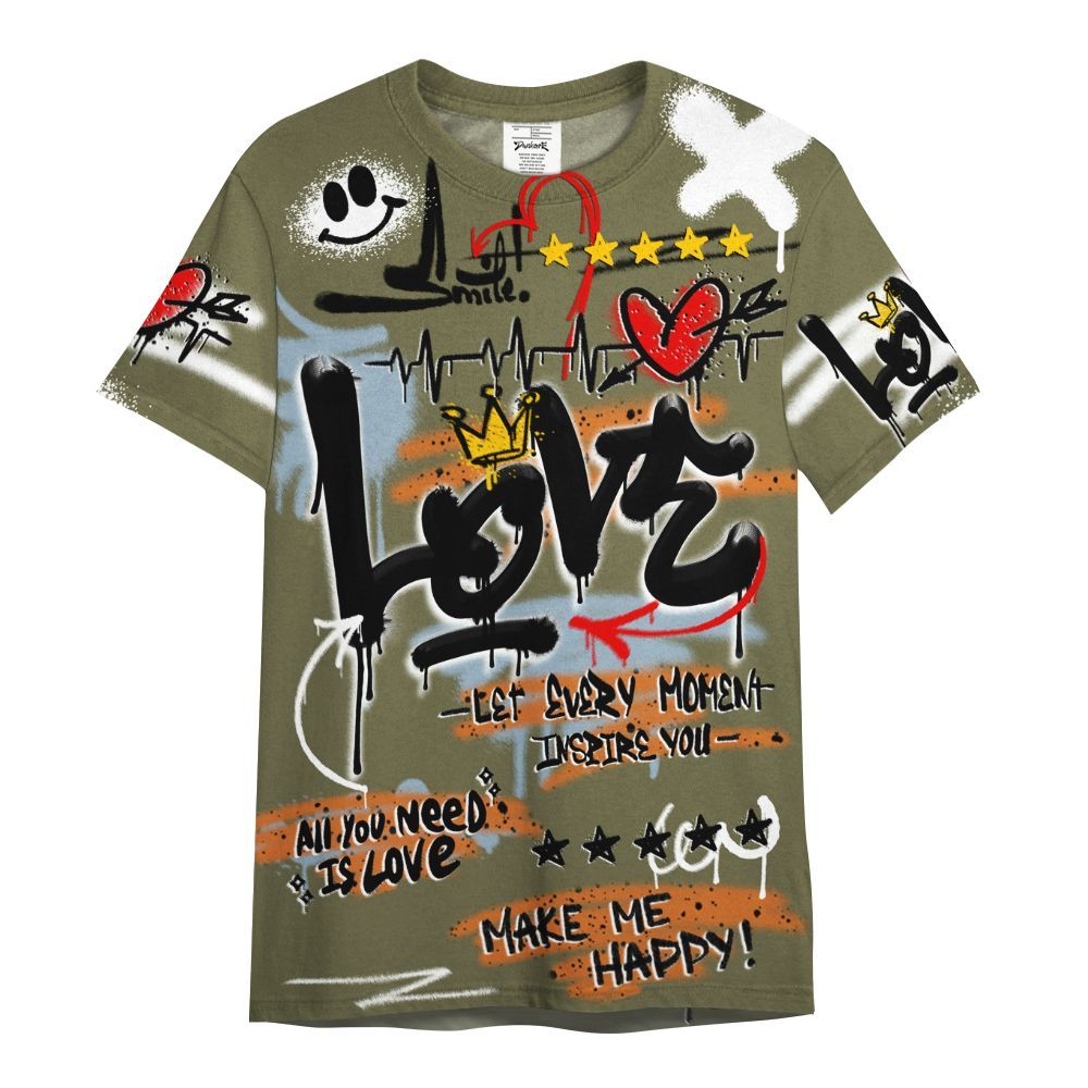 Shirt To Match Olive 5s - Happy Love Beats Graffiti Streetwear All Over Print