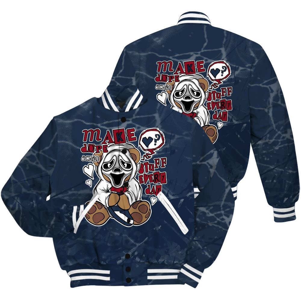 Varsity Jacket To Match White Midnight Navy 6s Shirt - Make Dopes Bear Profound All Over Print