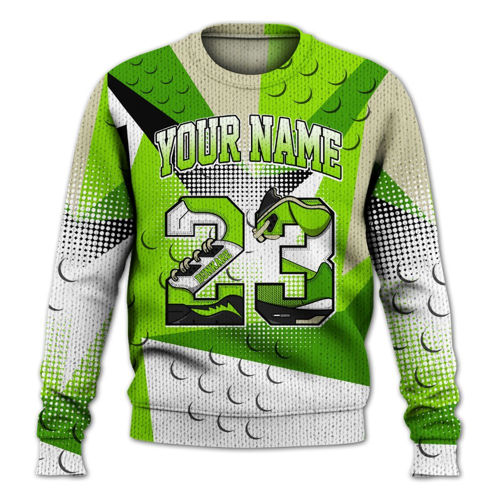 Knitted Sweater To Match Electric Green 6s - Poly Custom Name Number 23 5s
