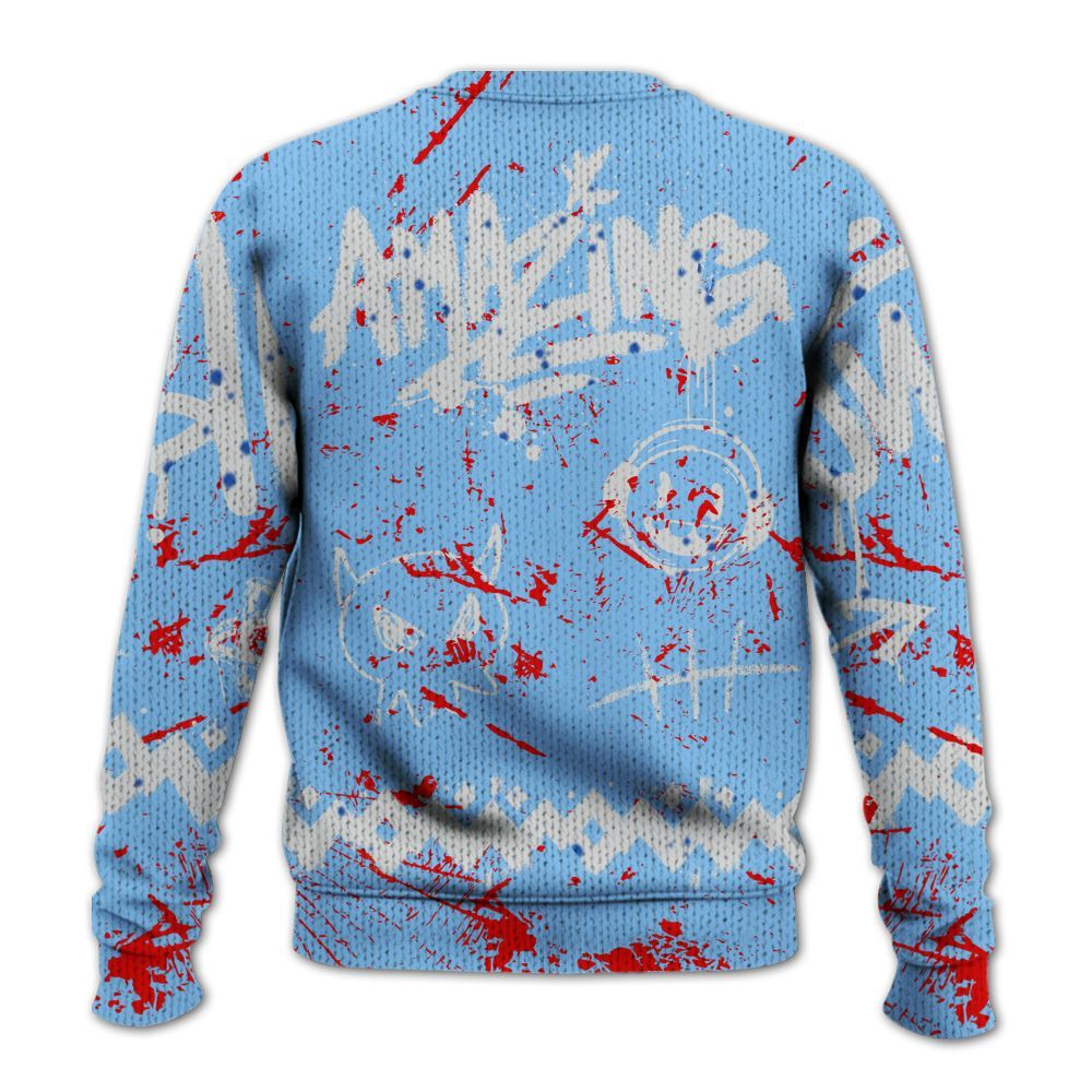 Knitted Sweater To Match University Blue 5s - Friday Sneaker Crayon