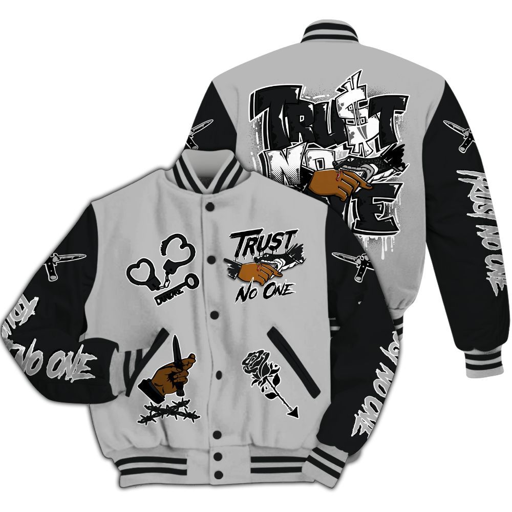 Varsity Jacket To Match Low 85 Metallic Black 1s - Trust No One Dripping All Over Print